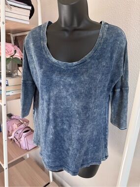 CLOTH & STONE Washed Indigo Scoop Neck Short Sleeve Top SZ SMALL